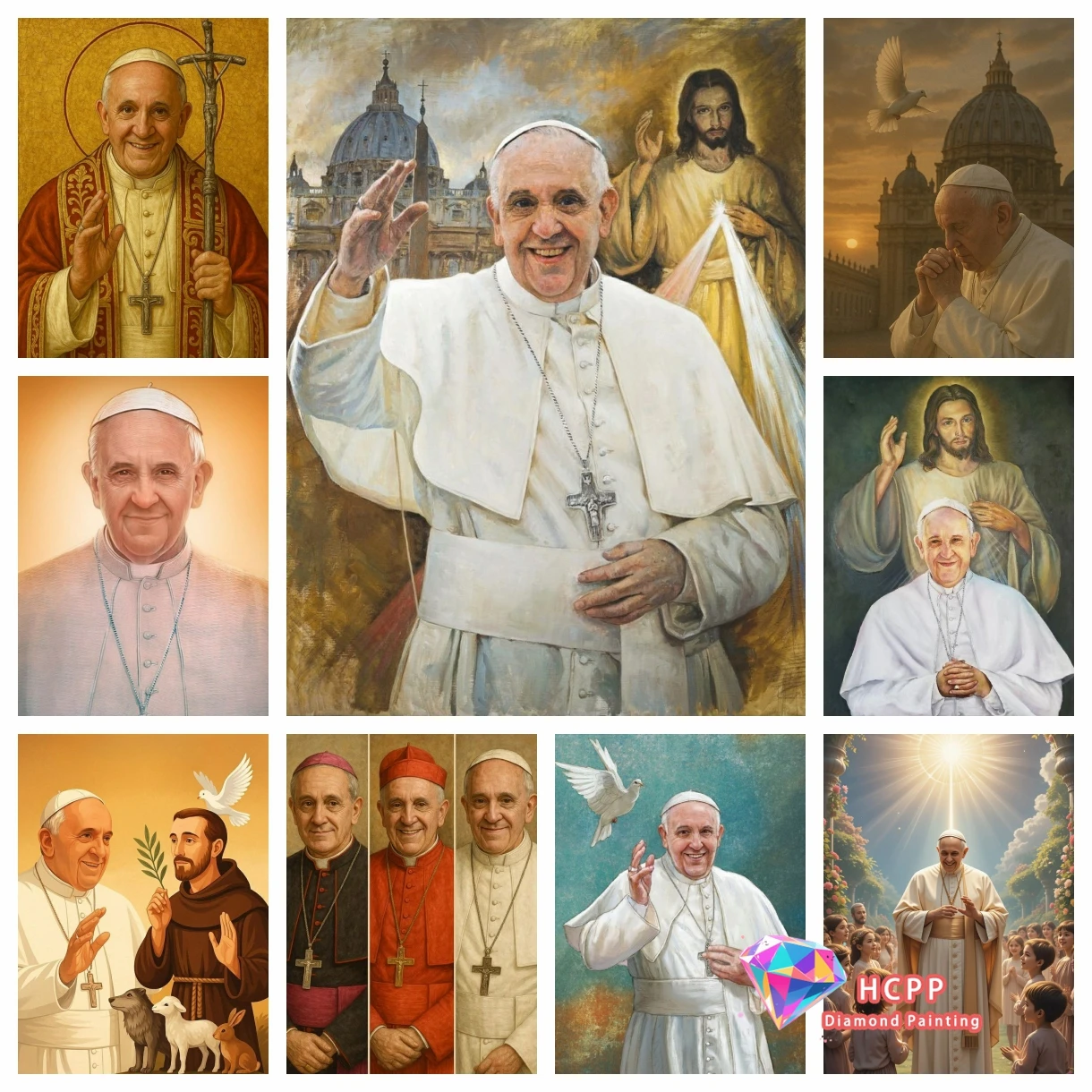 Kit de pintura de diamante Catolic Pope Francis, bordado de diamantes 5D artesanal, punto de cruz, arte Hecho A Mano, manualidades, regalo de decoración del hogar