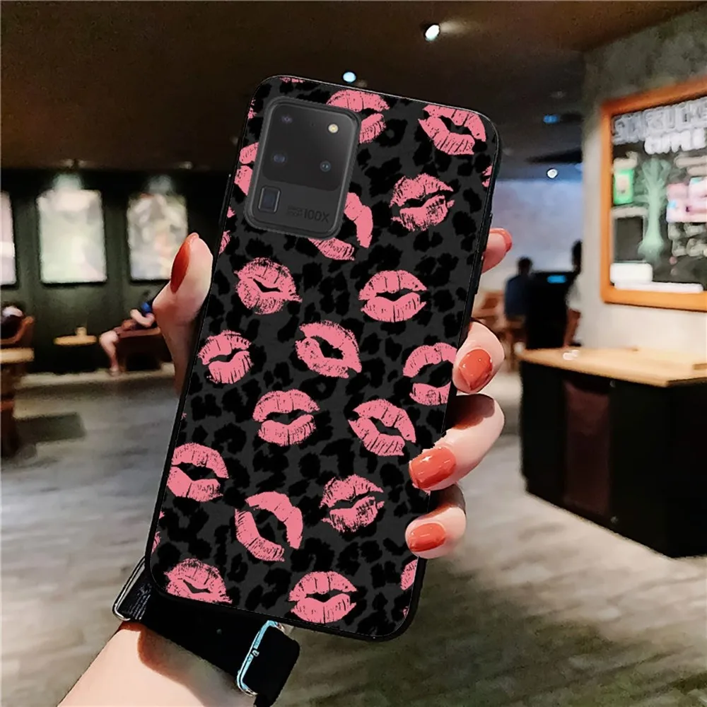 Sexy Pink Lip Kiss Leopard Print Phone Case For Samsung S 9 10 20 21 22 23 30 23plus Lite Ultra FE S10lite Fundas