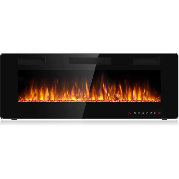 BOSSIN 50 inch Ultra-Thin Silence Linear Electric Fireplace, Recessed Wall Mounted Fireplace, Fit for 2 x 4 and 2 x 6 Stud