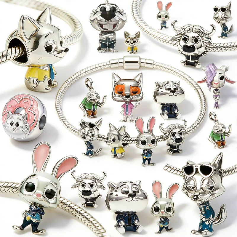 Producto Popular: Abalorio Colgante DIY de la Serie Zoológica (Conejo, Zorro, Antílope, Leopardo, Vaca) Compatible con Pulseras Originales de Hueso de Serpiente, Joyería de Dibujos Animados, Regalo