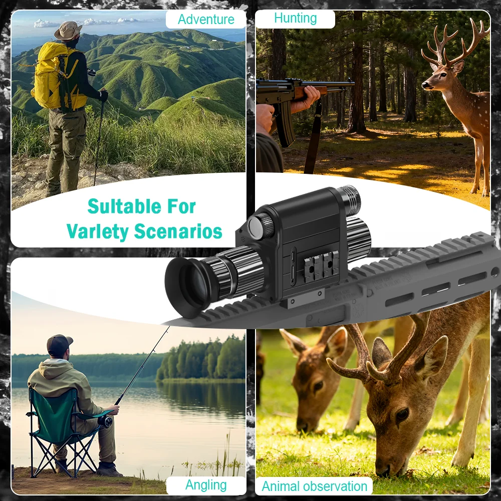 رؤية بندقية للرؤية الليلية للصيد في الهواء الطلق، كاميرا 1920*1080 مع تكبير 5x، شاشة 1.2 بوصة مرت اختبار قطرة 1.8 متر