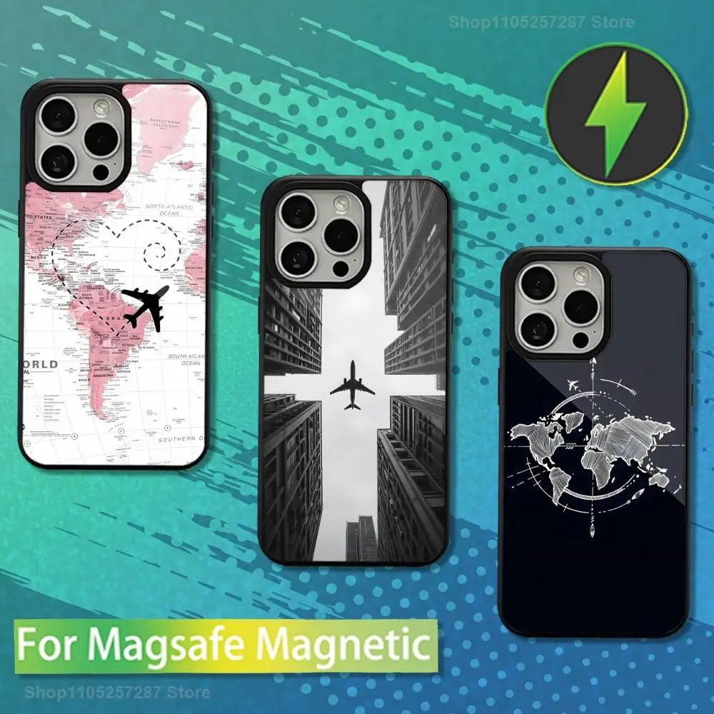 

Travel Flight route Map For iPhone 15,Mini,13,Max,11,12,Pro,16,17,14,Plus,For Magsafe,Magnetic Wireless Charging Case