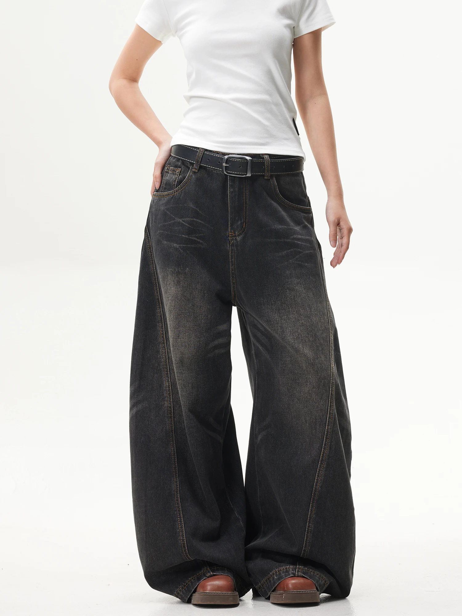 

Свободные широкие джинсы, повседневные мужские удобные свободные джинсовые брюки High Street Sle, брюки для мужчин и женщин