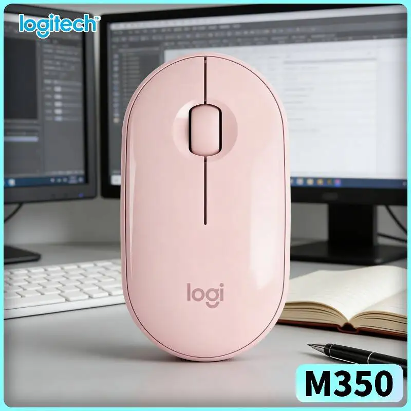 Logitech M350 Ergonomic Pebble Mouse - Comfort Palm Support, Quiet Clicks, 1000 DPI, Recycled Plastic, Home Work Use
