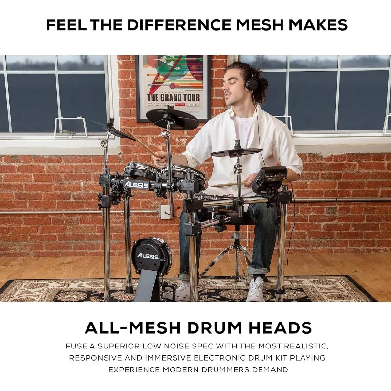 Electric Drum Set with USB MIDI Connectivity, Mesh Heads, Solid Rack and Drum Module Including 40 Kits and 385 Sounds