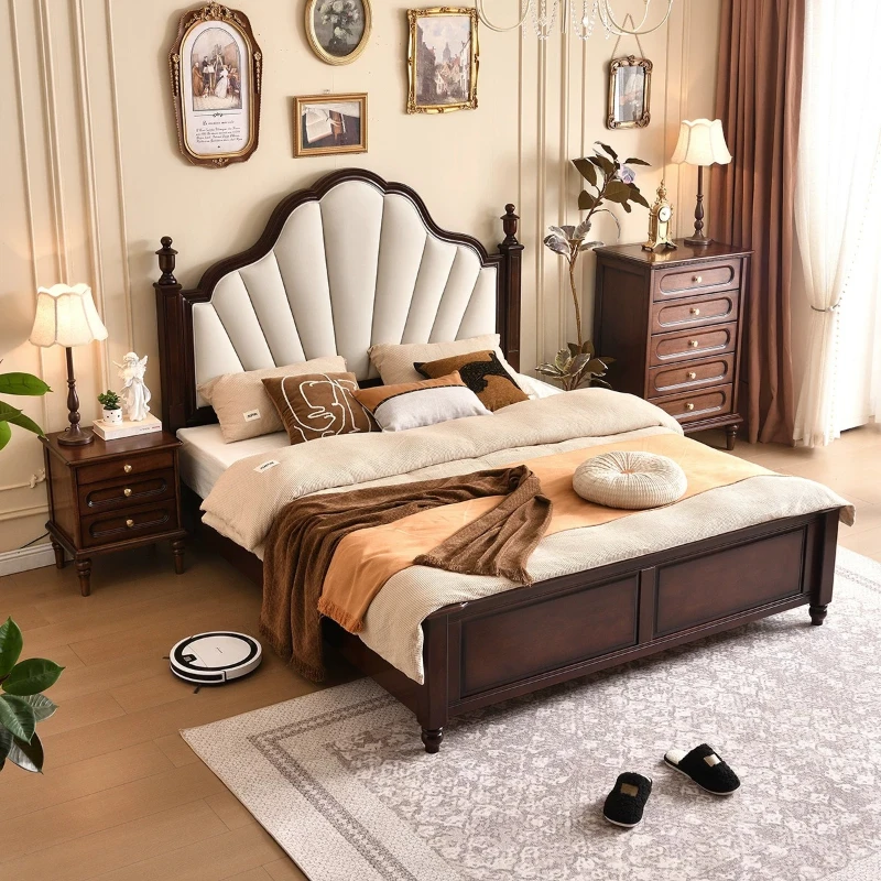 Z21 - american style solid wood bed, light luxury master bedroom double bed, 1.8m king size bed, french retro bed