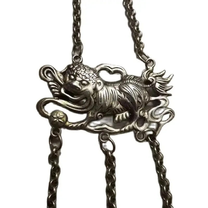 

Old Chinese Tibetan Silver Feng Shui lion Foo dog beast amulet necklace Pendant