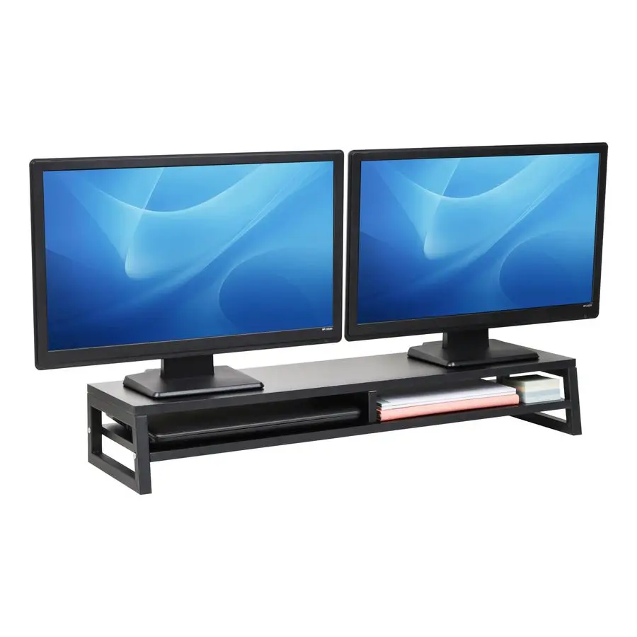 

2Tier MDF Double Monitor Stand, Dual Screen Riser with Storage Shelf, 33.75 Inch Wide, 88 lb Capacity, Black