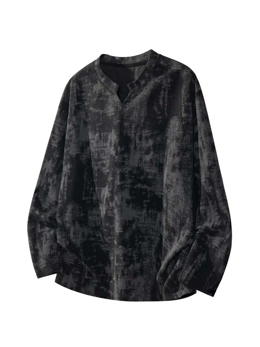 

Вельветовая мужская футболка Tie-Dye V-Ne Long Sve, свободная посадка, тяжелая внутренняя одежда, модная брендовая осенняя одежда