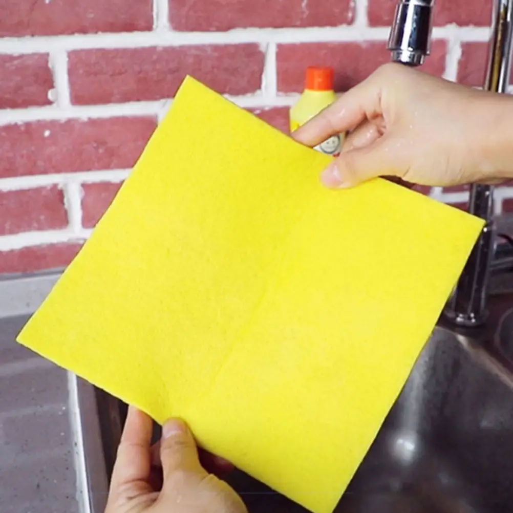 

10Pcs Wood Pulp Cotton Cleaning Cloth Double Layer Dish Towels for Kitchen Oil Non-Stick Scouring Sponge Cloths Reusable