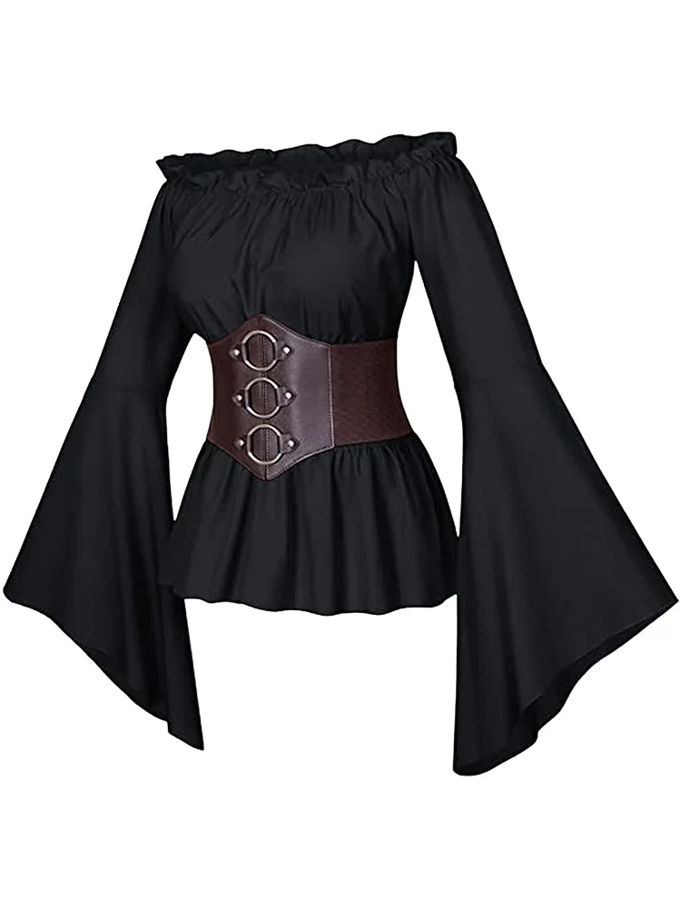 Renaissance Blouse Peasant Women Off Shoulder Sleeves Shirt Boho Steampunk Pirate Medieval Cosplay Costume Corset Top Vintage