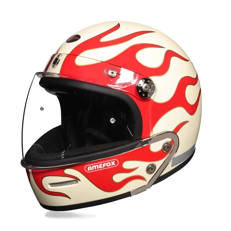 

Retro Helmet Motorcycle Full Helmet Summer Flame Helmet Harley Locomotive DOT Certified Available in all seasons