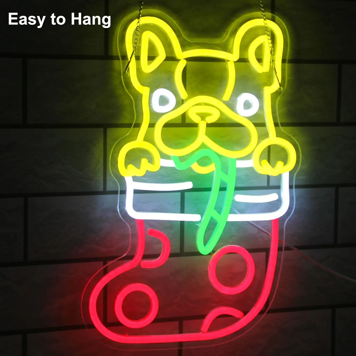 French Bulldog Christmas Stocking Neon Sign LED Neon Light USB Powered Wall Lamp for Christmas Party Bedroom Home Decor Gift