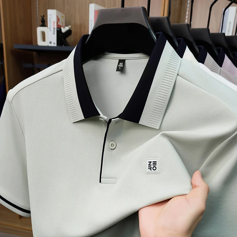 Designer-Marken-Poloshirt aus Seide und Baumwolle mit Kurzarm neu mit Buchstabenprägung modisches Herren-T-Shirt sommerlich atmungsaktiv koreanischer Casual-Top-Stil – Detail 22