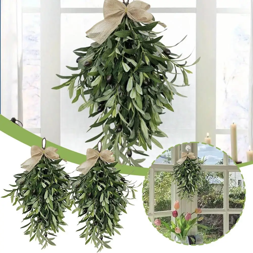 

Spring And Summer Olive Teardrop Simulation Flower Plant Window Wreath Green Holiday Decoration Decoration Home Encryption R1B0