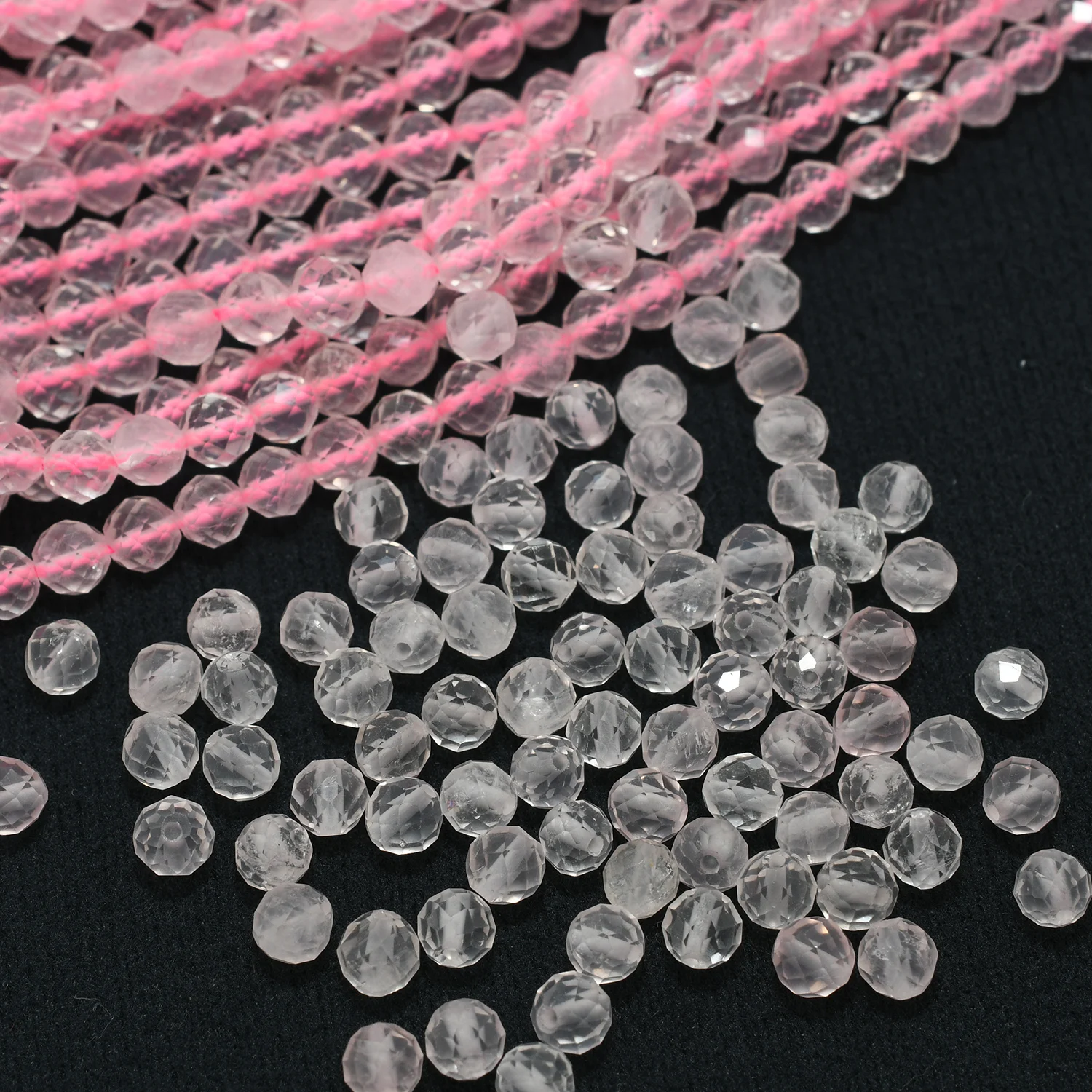 Natural Clean Light Rose Quartz Faceted Round Beads 4.5mm