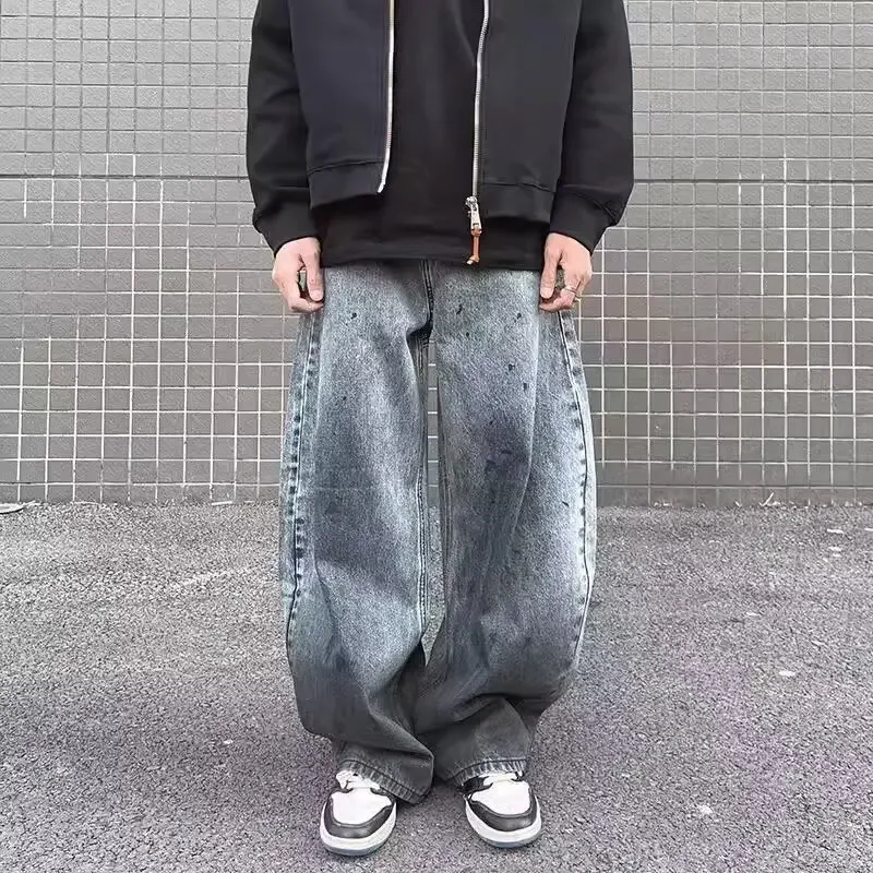 

Men's Loose Wide-leg Pants Couple American High Street Baggy Jeans Denim Shorts Purple Jeans for Man Y2k Clothes Rhinestones