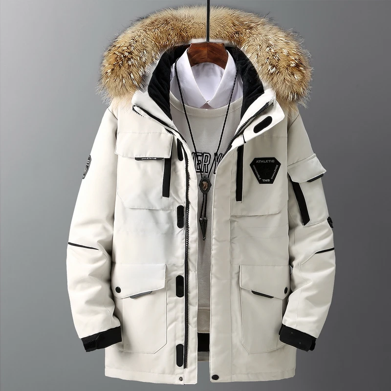 Doudoune épaisse avec grand col en fourrure véritable pour homme, parka chaude, manteau décontracté imperméable, taille 3XL, Leuven-30, hiver