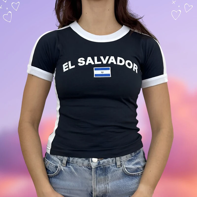 Salvador Baby Tee,Y2K El Salvador Crop Top Baby Tee Soccer Baby Tee,Brasil Shirt El Salvador Jersey Brazil Baby Tee Brazil