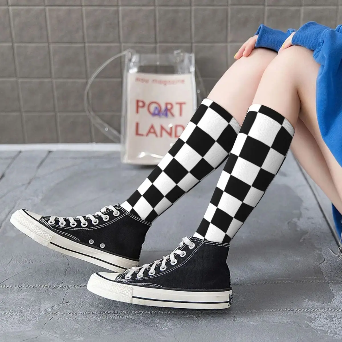 Black And White Checkered Socks Harajuku Sweat Absorbing Stockings All Season Long Socks Accessories for Unisex Christmas Gifts