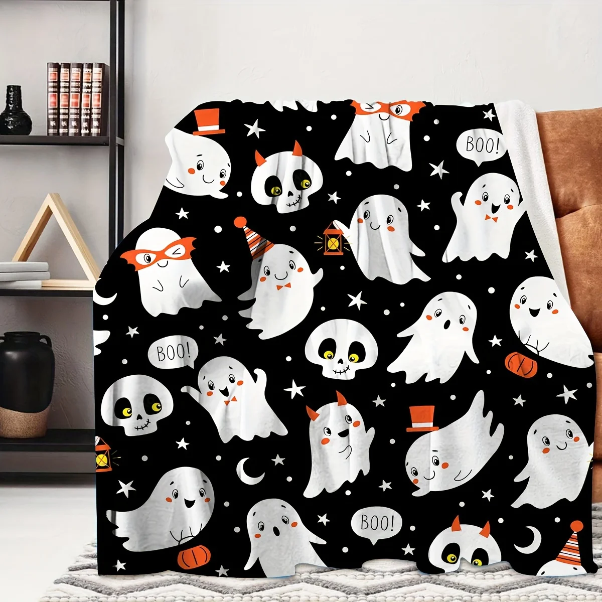 1pc Creative Halloween Print Blanket, Modern Style Blanket, Outdoor Blanket, Travel Camping Blanket, Soft and Comfortable Blanke
