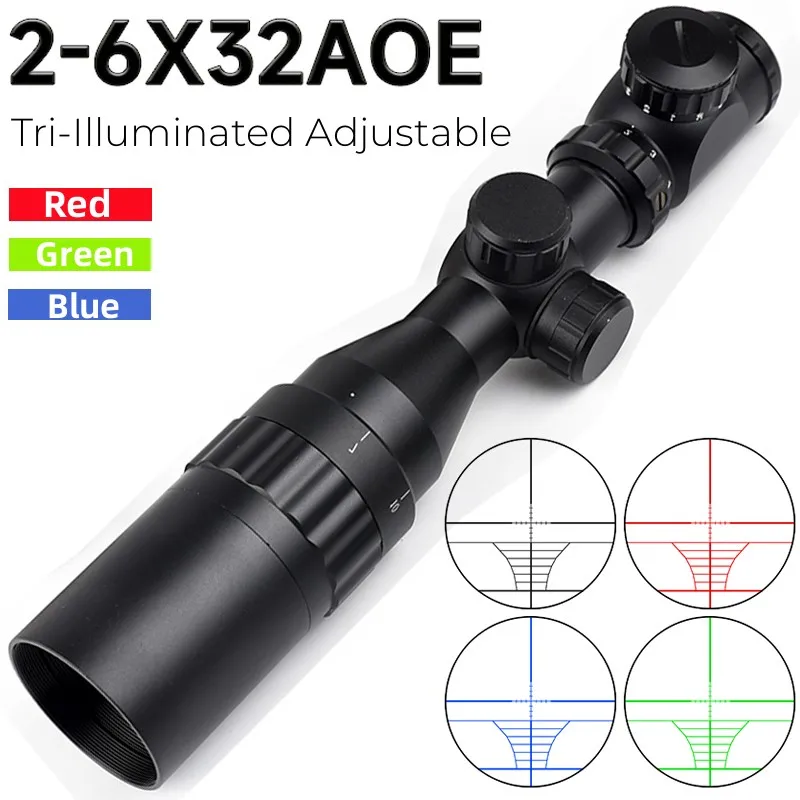 Tactical 2-6x32 AOE Riflescope Red/Green/Blue Adjustable Optical Reticle Reflex Light Hunting Scopes Sniper Airsoft Metal Sight