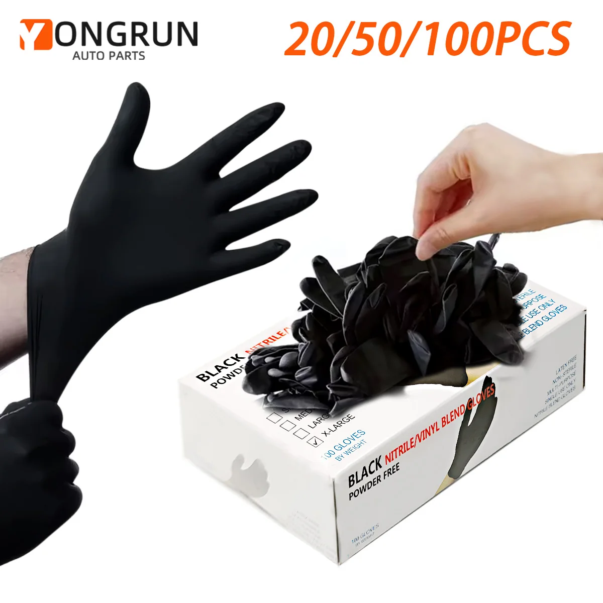 100/50/20PCS Schwarz PVC Nitril Einweg Reinigung Handschuhe Wasserdichte Küche Reinigung Tattoo Friseur Handschuhe S/M/L/XL