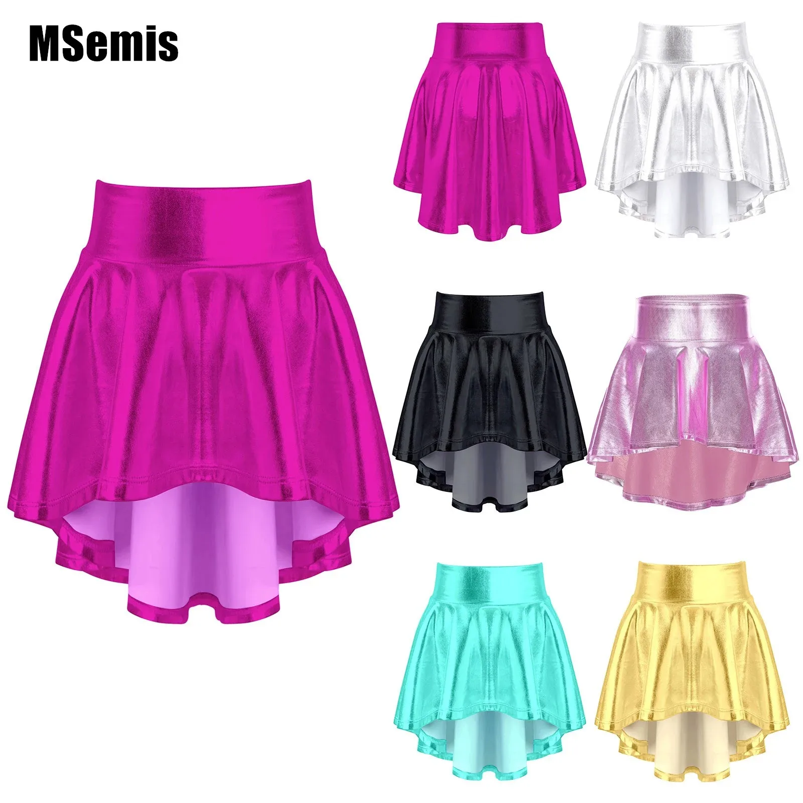 

Kids Girls Tuxedo Skirts Ruffle Irregular Hem Dance Skirt Elastic Waistband Bronzing Cloth Solid Color Stylish Clothing