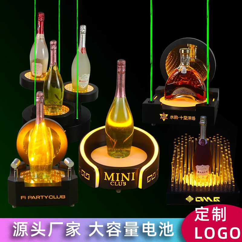 LED Bar Luminous Wine Seat Square KTV Champagne and Foreign Wine Base Display Rack Qingba Wine Tray Iron Art Red Wine Rack