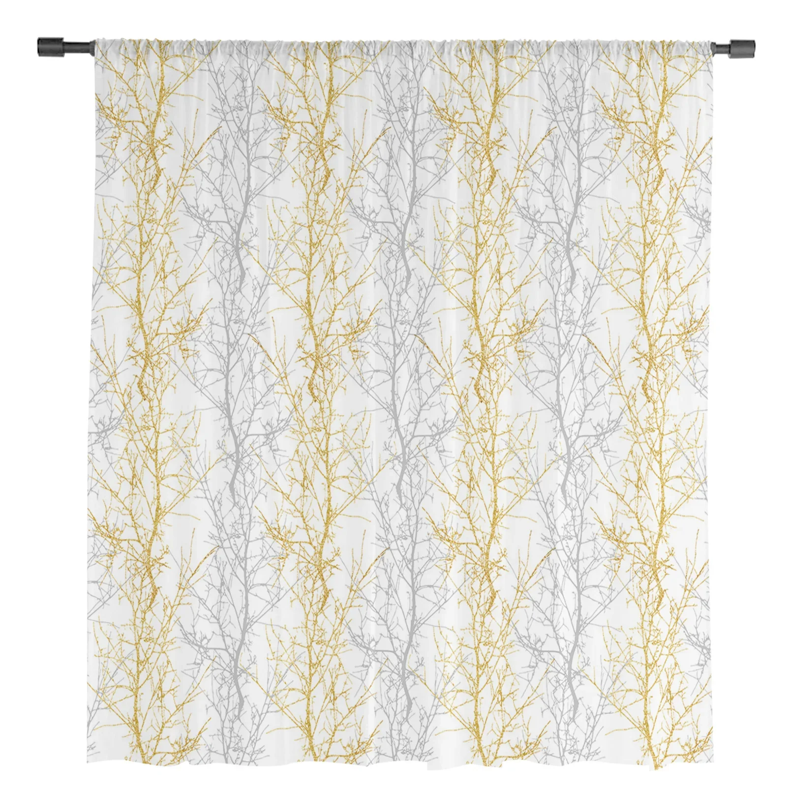 Branches Gradient Simple Window Tulle Curtains for Living Room Kitchen Christmas Home Decor Sheer Voile Curtains