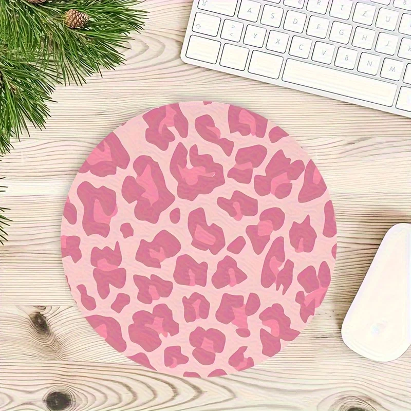 Pink Leopard Print Anti Slip Small Round Mousepad Mouse Pad Home Office Gaming Desk Laptop Keyboard Accessories Decor Mat