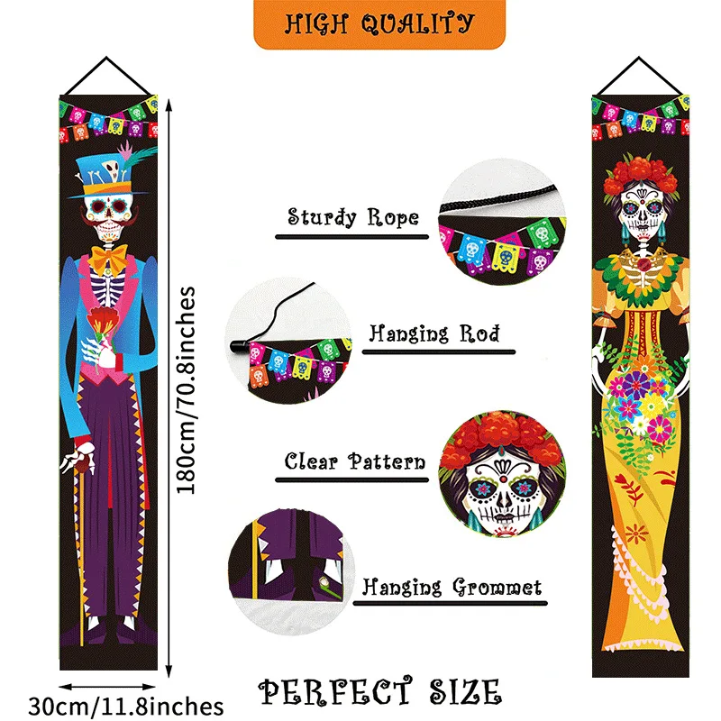 Mexican Day Of The Dead Halloween Party Decoration Couplet Scary Skeleton Ghost Festival Hanging Flag Supplies New