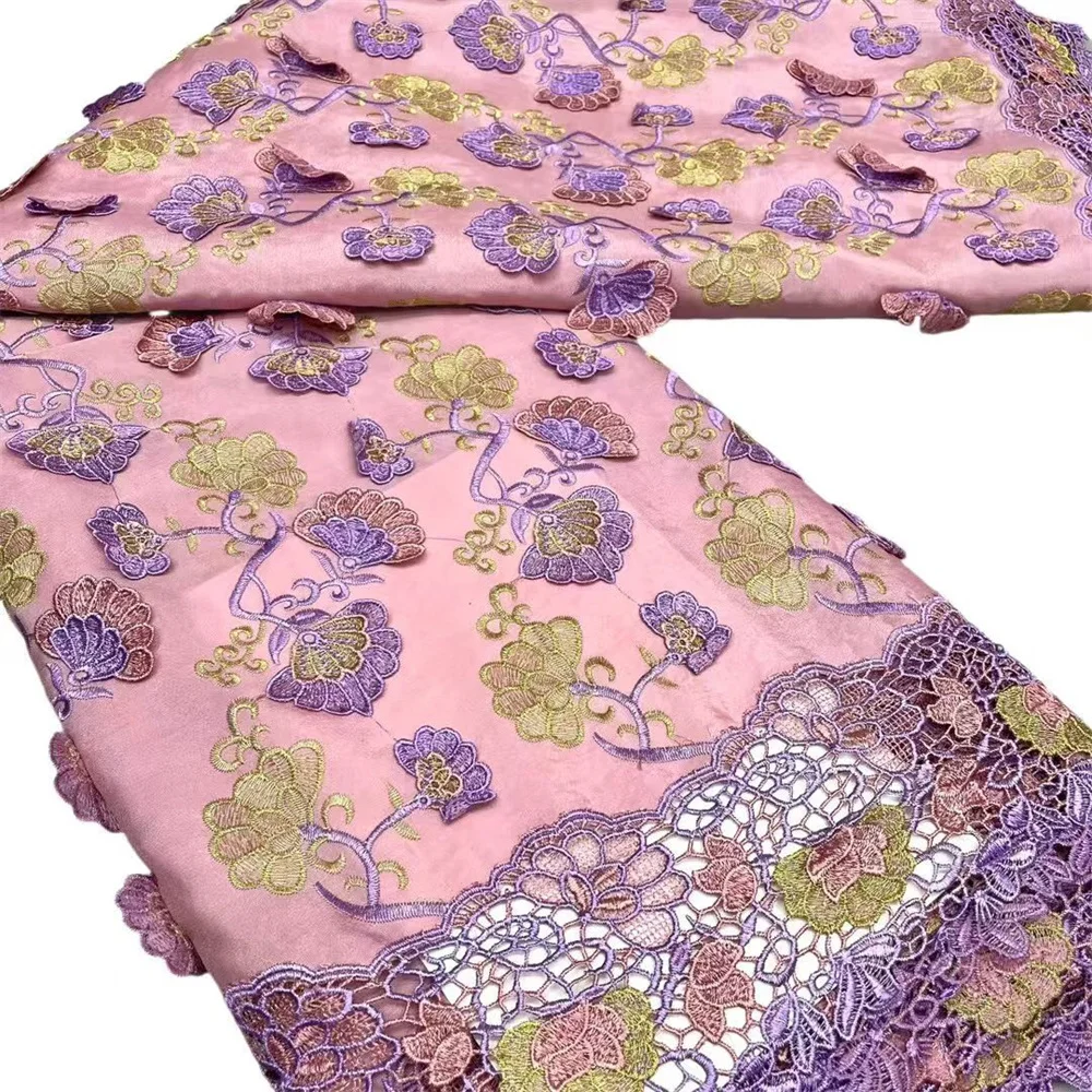 

3D Flowers Applique Voile Lace Fabric Quality Nigerian African Cotton Fabric Pink Fabric for Women Evening Party Dresses Hm105-1