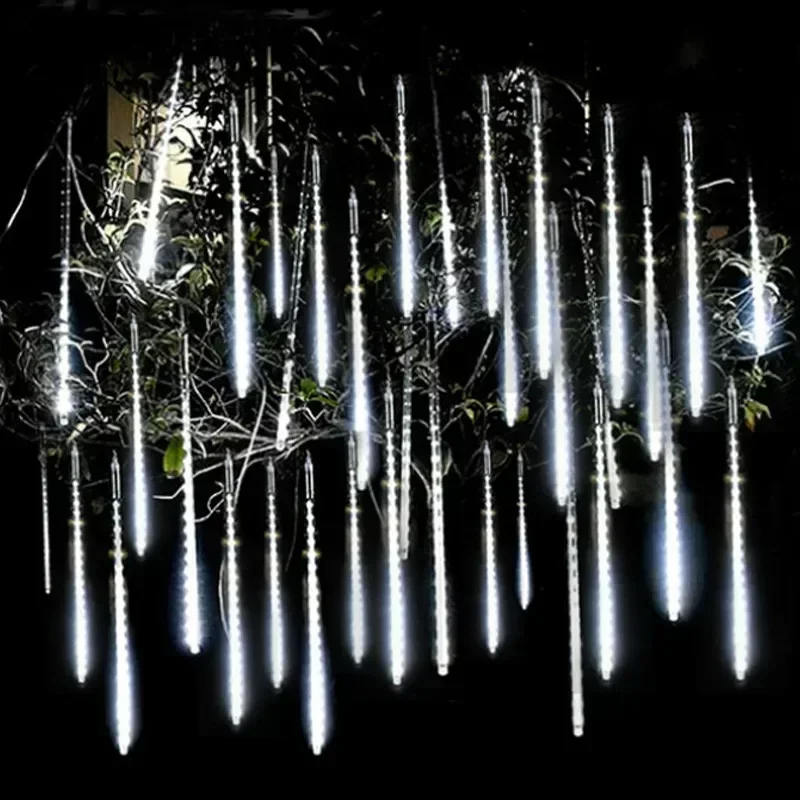 LED Meteor Shower Fairy Lights, Luz de Natal, Decoração de Rua, Iluminação Cordas, Guirlanda de Jardim, EUA, Plugue UE, 1, 2, 3, 4 Set