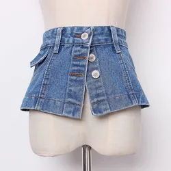 Women's Fashion Blue Denim Corset Female Cummerbund Coat Waistband Dress Decration Wide Belt J028