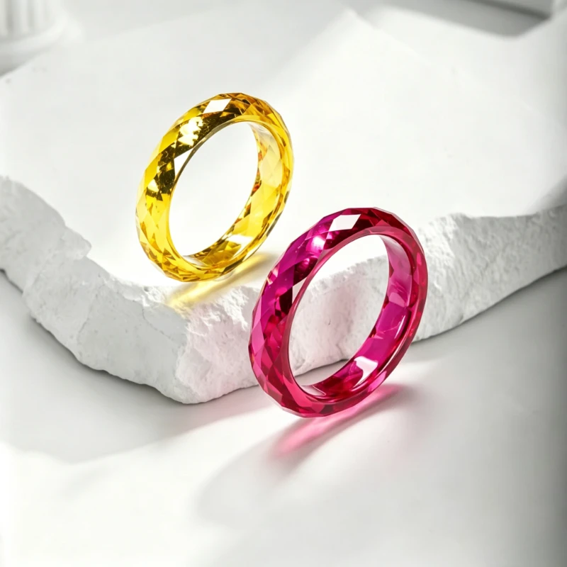 Lab Grown Ruby Ring Lab Grown Yellow Garnet Faceted Cut Gemstone Band for Wedding Anniversary Gift Fine Jewelry AGL Certified