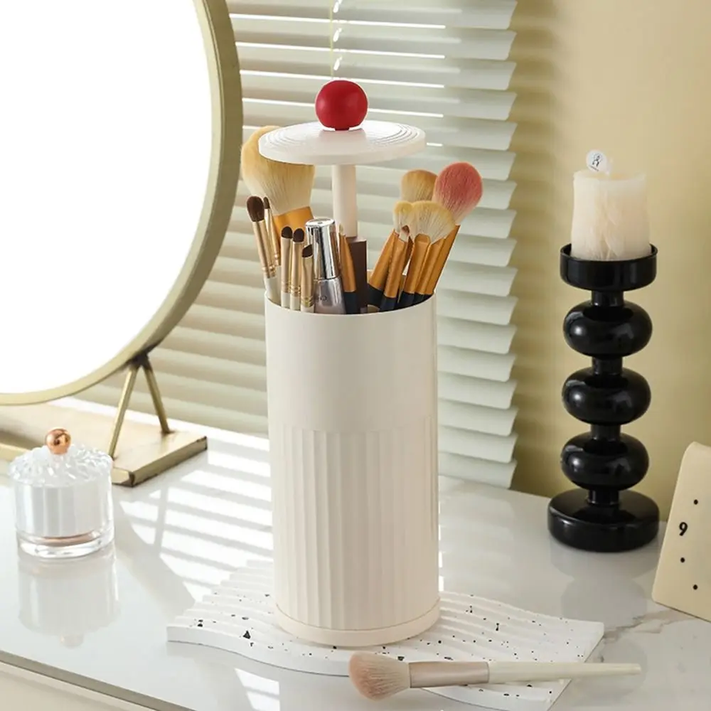 Plastic Automatic Lifting Makeup Brush Holder Press Type with Lid Lipstick Storage Box Dustproof Cosmetics Storage Box for Home