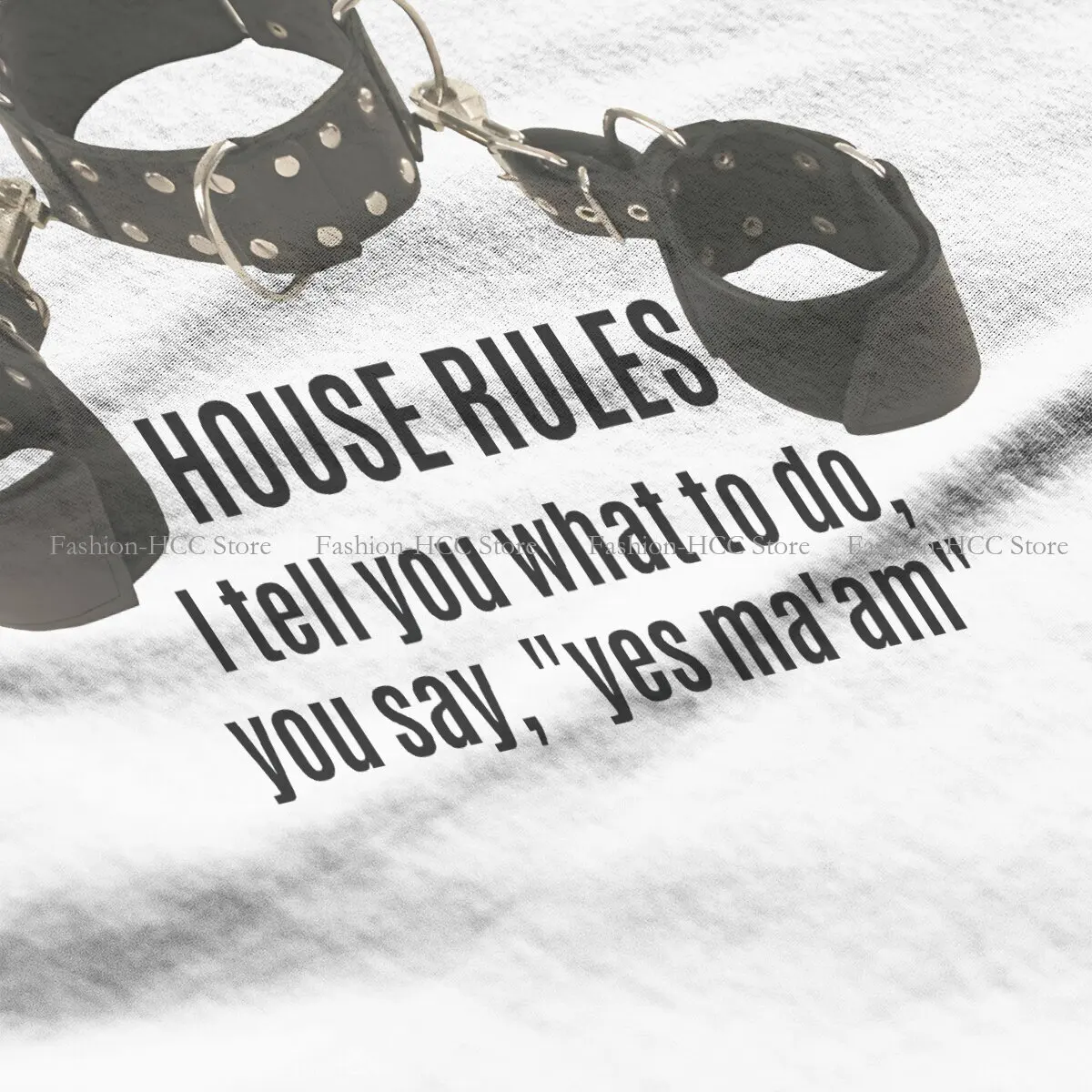 BDSM Bondage Discipline Dominance Submission Polyester TShirts Collar Cuffs House Rules Female Print Homme T Shirt Hipster Tops