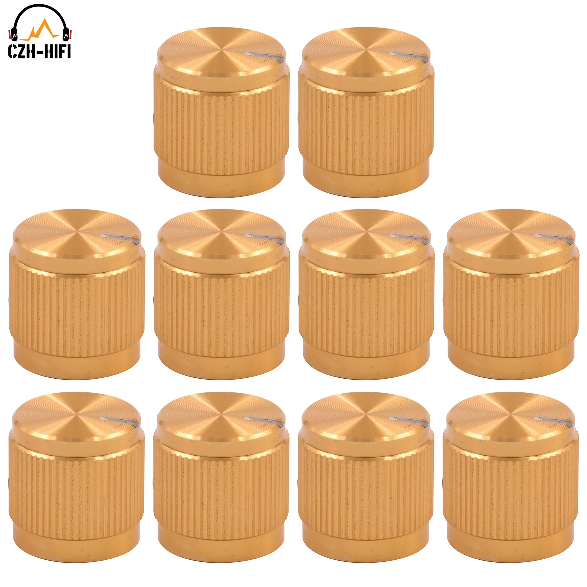 10 個 15 × 15 ミリメートル金属アルミノブキャップボタン帽子ポテトミオメーターボリュームコントロールギターアンプエフェクトペダルストンプボックス DJ ミキサーラジオ