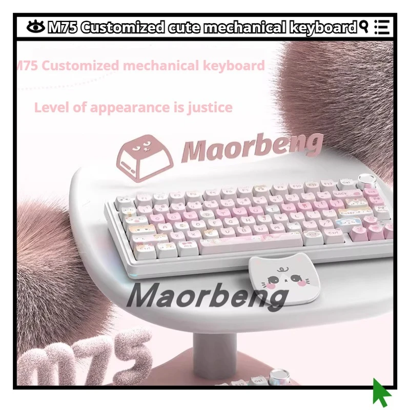 

M75 Mechanical Keyboard Customization Three Mode Connection Ergonomic ABS RGB Long Lasting Endurance Dual Stage Foot Support