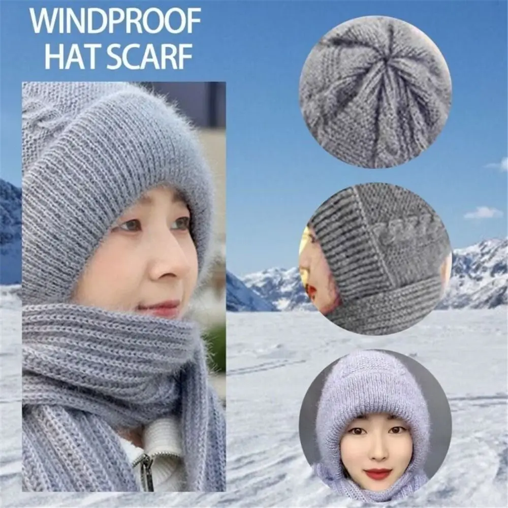 Integrated Cap Scarf Ear Protection Windproof Cap Scarf Knitting Thicken Thermal Hat Winter Beanie Hat Scarf Neck Warmer Casual