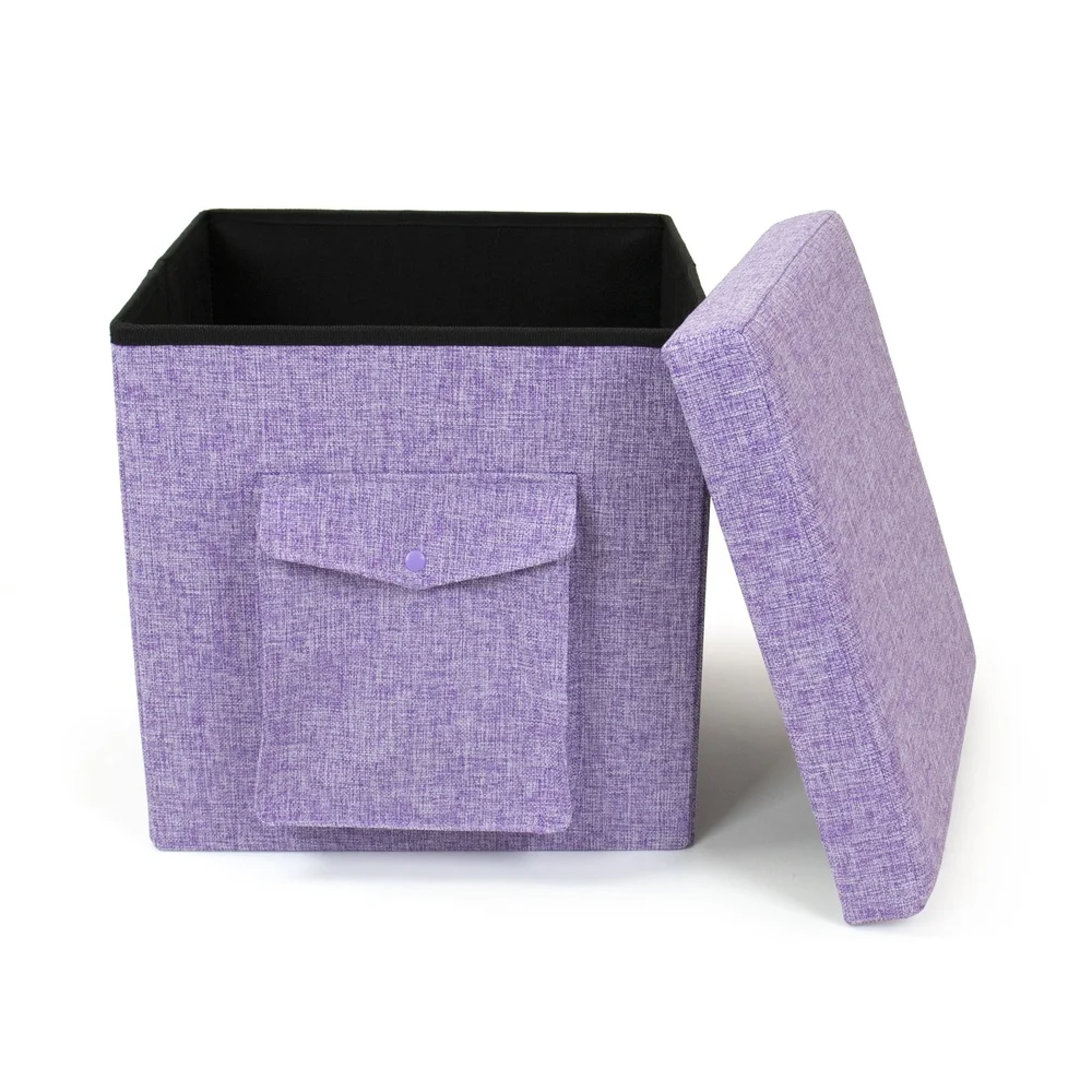 Folding Storage Ottoman Cube with Cushioned Top Multi Purpose Pocket Extra Seating and Storage in Living Room Dorm RV