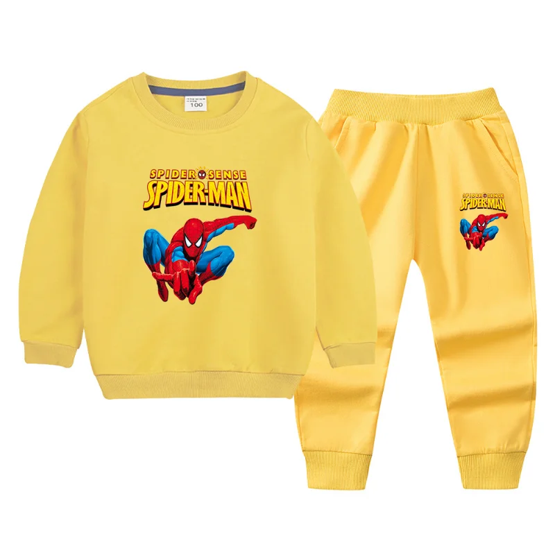 Disney Children's Clothing Sets Pullover Tracksuit Cartoon Spider Man Anime Boys Girls Clothes Autumn Kids Hoodies Pants Suit