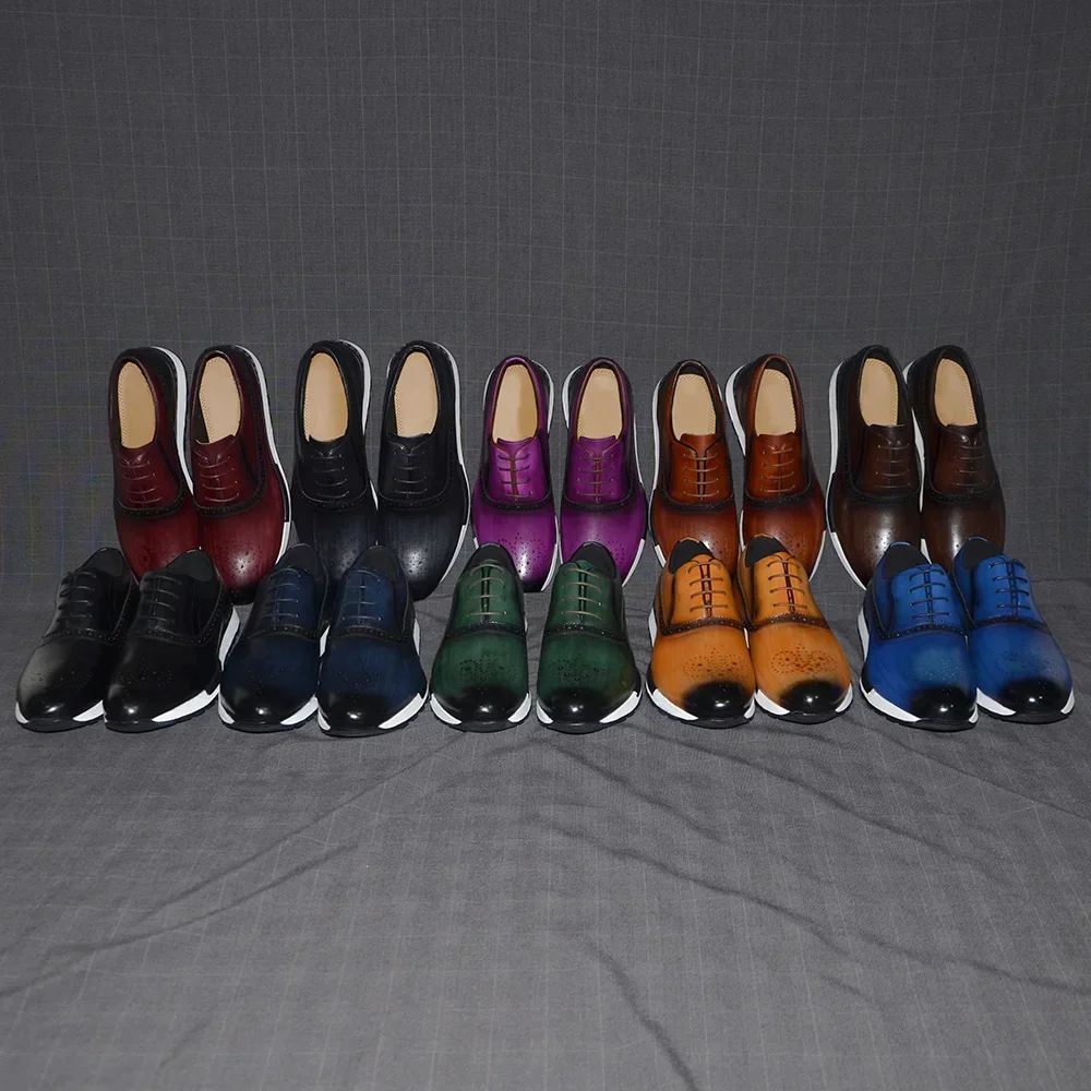 العديد من الألوان اليدوية جلد طبيعي أكسفورد حذاء رياضة للرجال الدانتيل يصل تصليحه الأعمال مكتب موضة العلامة التجارية حذاء كاجوال رجل #4