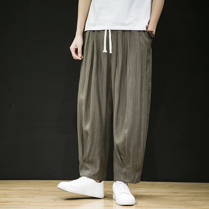 Japanese Summer Ice Silk Loose Harem Pants Men's Street Jogging Pants Men's Ninth Sports Pants and Ankle Men's Trousers