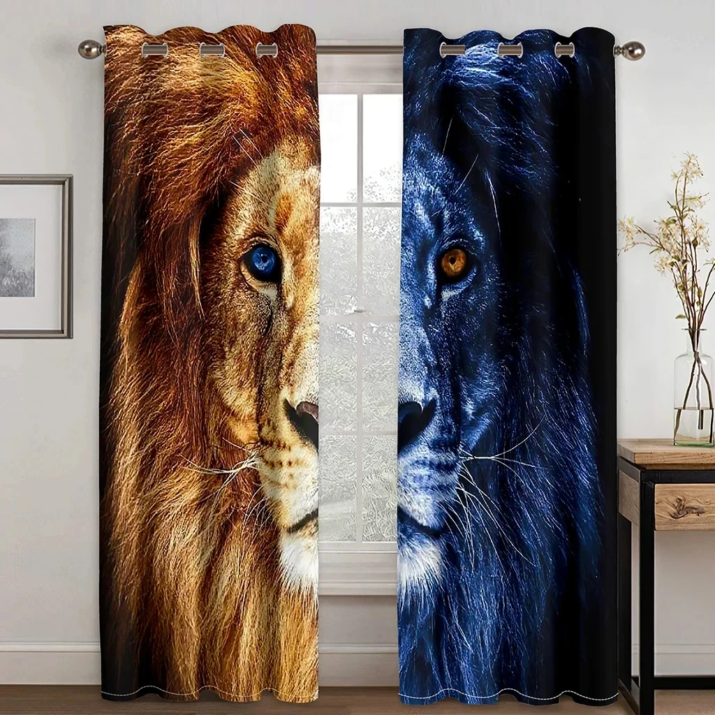 

3D Digital Print Cheap Custom Animal Lion Tiger Kids Two Thin Window Curtains Drapes for Living Room Bedroom Decor 2 Panels