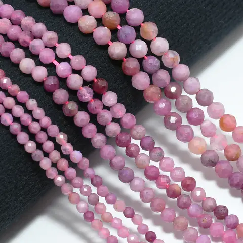 Contas redondas facetadas de rubi natural de Myanmar 2,5 mm/3,3 mm/4,3 mm