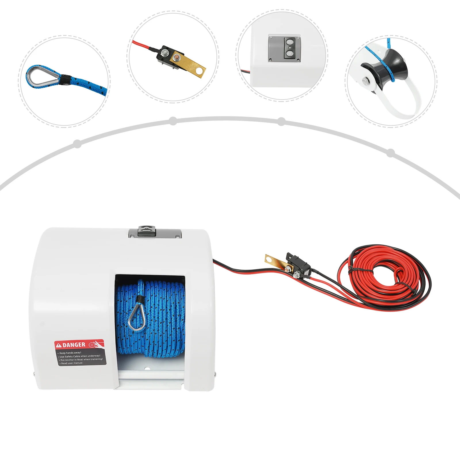 Electric Boat Anchor,12V Electric Anchor Winch Marine Saltwater Anchor Windlass Kit