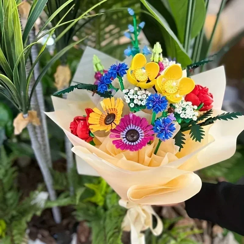 

939pcs wildflower bouquet flower building block decoration creative home decoration desk plant building block gift for girl