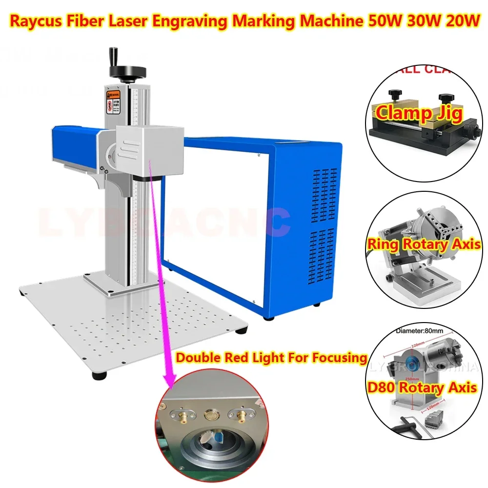 

50W Fiber Laser Marking Cutting Machine 30W Raycus Metal Steel Jewelry Gold Engraver Marker with Rotary Axis Clamp Jig Optional